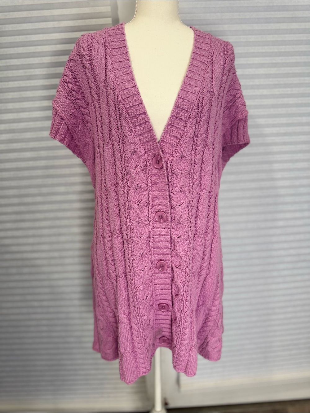 Free People Pink Rose Mauve Cable Knit Button-Front Cardigan 1149